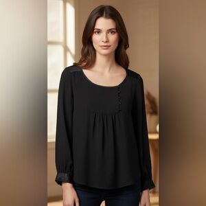 DIANE Von Furstenberg Black Silk Peasant Top